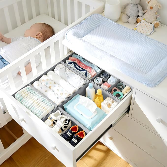 DIMJ Drawer Organizer Clothes, 26Pack Dresser Organizer, Foldable Closet Organizers and Storage, Fabric Dresser Bins, Drawer Dividers for Nursery, Baby Clothes, Underwears, Sock,Gray