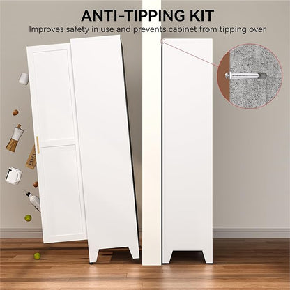 COFaR 61" Tall Pantry Cabinet with Adjustable Shelves, White Storage Cabinet with Doors and Shelves, Sturdy Freestanding Cupboard for Kitchen Pantry, Bathroom Storage, Living Room & Office