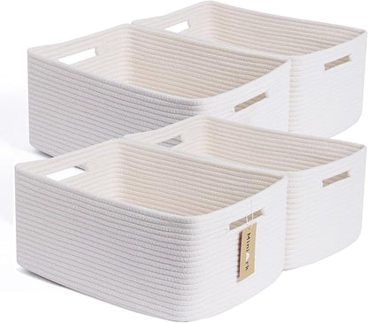 MiniArk Large Storage Baskets for Organizing, Closet Shelf Baskets for Clothes Blanket Towels, Baby Nursery, Toy Bins Box, Woven Rope Baskets, 17 x 13 x 7.5”, 4 Packs Off White