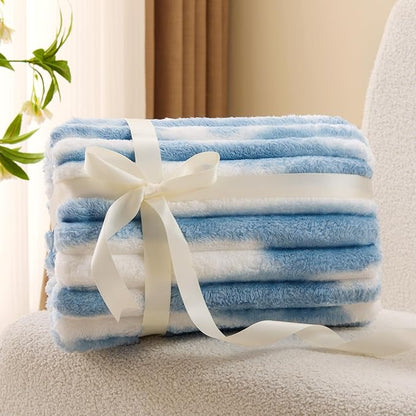 BEDELITE Twin Blanket for Couch & Bed, 300GSM Soft & Warm Fleece Blanket, Decorative and Giftable Striped Tie-dye Blue Blankets for Women, Men, 60"x80"