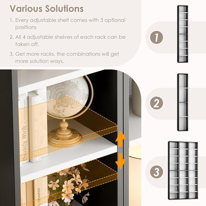 FOTOSOK 8-Tier Media Tower Rack, 11.6 X 9.3 X 71 Inches CD DVD Slim Storage Cabinet with Adjustable Shelves, Tall Narrow Bookcase Display Bookshelf for Home Office, Black/White