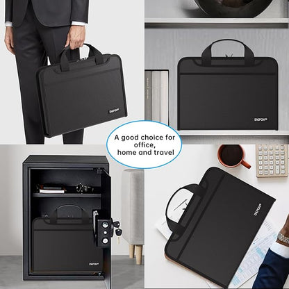 ENGPOW Accordion File Organizer, Fireproof Expanding File Folder with 13 Pockets Document Organizer with Handle & Labels, Portable Home Travel Safe Storage for Letter A4 Files and More, Black