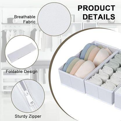 DIMJ Drawer Organizer Clothes, 6 Pack Fabric Drawer Organizer Bins, Foldable Baby Clothes Organizer & Dresser Organizer For Nursery, Clothes, Bedroom, Closet, Socks, Bra, Tie,White