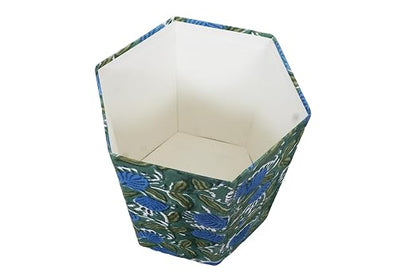 Generic 3.3 Gallon Cotton Hand Block Printed Paper Waste Basket |Small Decorative Trash Can for Housewarming Gifts in Living Room, Bedroom, Bathroom | Eco-Friendly, Plastic-Free (1, D. GREEN & BLUE)