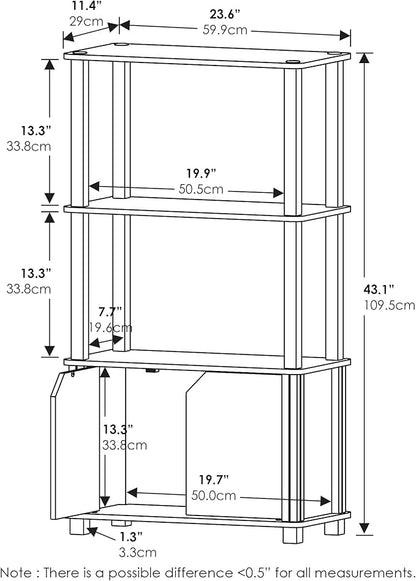 Furinno GO GREEN Storage Shelves, 4-Tier Book Shelf, Bookcase, Display Shelf with Open Shelf and Closed Storage, for Organization and Storage, Living Room, Garage, Home Office, Espresso