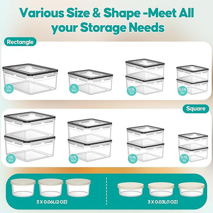 40 PCS Food Storage Containers with Lids Airtight (20 Containers & 20 Lids) - Plastic Food Containers for Kitchen Storage Reusable BPA-Free Leakproof Meal Prep Container with Labels & Pen