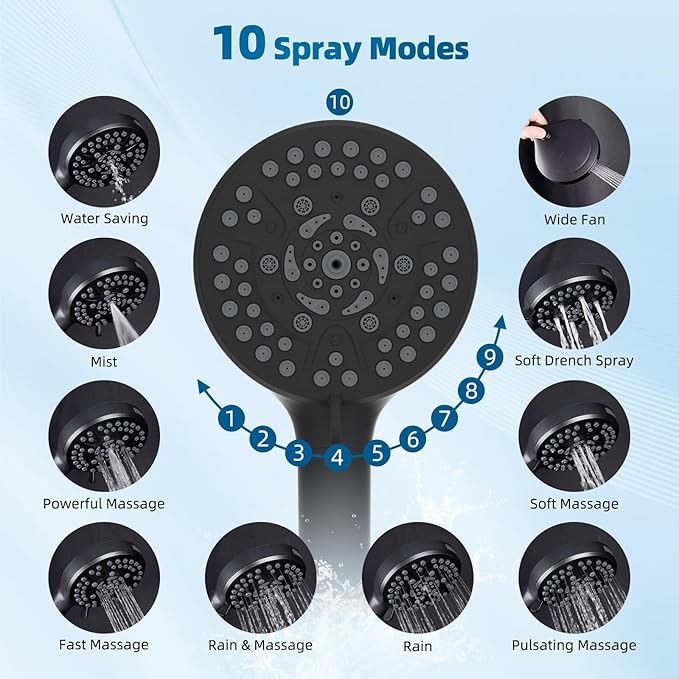 Hibbent All Metal cUPC Certified Shower Head, 8'' High Pressure Rain Shower Head, Handheld Showerhead Combo with 16'' Adjustable Extension Arm, 10 Sprays, 71'' Hose, Shower Holder, Oil Rubbed Bronze