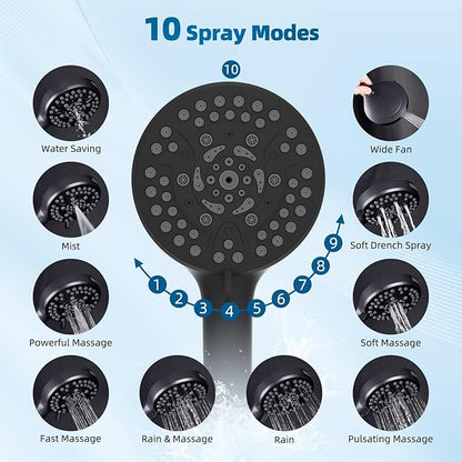 Hibbent All Metal cUPC Certified Shower Head, 10'' High Pressure Rain Shower Head, Handheld Showerhead Combo with 16'' Adjustable Extension Arm, 10 Sprays, 71'' Hose, Shower Holder, Oil Rubbed Bronze