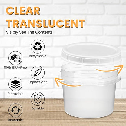 TUZAZO 6 Pack - 12 Oz Food Storage Containers with Screw Lids, Airtight Plastic Small Freezer Storage Container for Ice Cream, Overnight Oats, Snack, Soup, Portion and Meal Prep Container