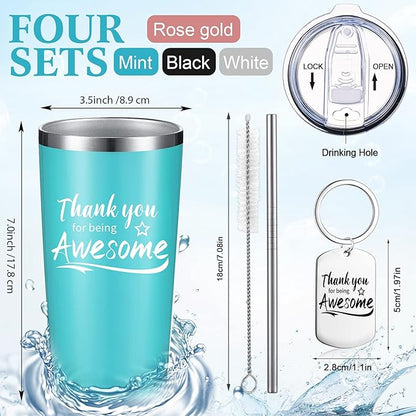 Sieral 8 Pieces Thank You for Being Awesome Tumbler, Thank You Supplies for Women Men 20oz Insulated Stainless Steel Travel Tumbler with Lid and Straw Appreciation Gift with Keychain (Classic Color)