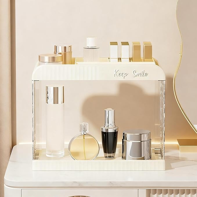 Bathroom Counter Organizer, 2-Tier Acrylic Storage Organizer for Makeup Perfume Lipstick, Skincare Organizers Shelf, Vanity Storage Tray for Bedroom, Living Room, Spice Racks, Coffee Bar