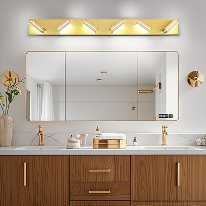 Modern LED Bathroom Lights Fixtures(6-Light),Metal Gold Acrylic Wall Lighting,Vanity Lights for Bathroom Over Mirror(6000k 41in)