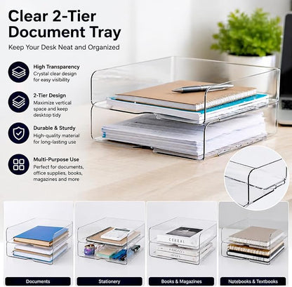 DCA Large Capacity Desk Organizer, 2 Tier Paper Organizer, Letter Tray File Organizer for Desk, Stackable Paper Tray for Office, Home and School