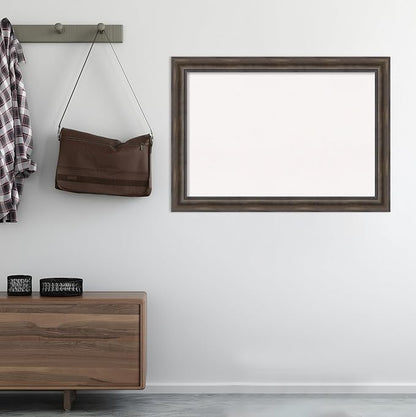 Amanti Art White Cork Board for Wall, 29x41 Vision Board with Brown Wood Frame, Large Corkboard Office Decor for Home Organization, Rustic Farmhouse Corkboard Pinboard to display items for home