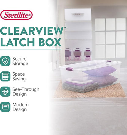 Sterilite 8-Pack 110 Quart ClearView Latch Box, Stackable Organizer Bins with Latching Lids - Clear Plastic Organization Containers for Closet, Bedroom, Shelving Units and Everyday Home Storage