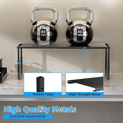 Shelf Organizer Stackable 1 Pack: Expandable (15.8"-25.5") Spice Rack Height Adjustable(6.2"/7.3"/8.5") Kitchen Organizer Countertop Metal Shelves for Pantry Storage Black
