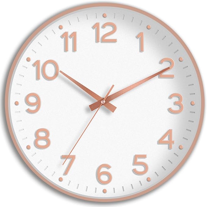 Roymnie Wall Clock, Silent Wall Clocks Battery Operated 8 Inch-Modern Non Ticking Analog Clock Decorative for Kitchen Office Bathroom Bedroom(White Rose Gold)