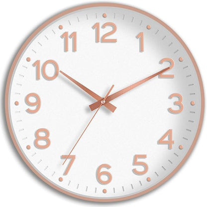 Roymnie Wall Clock 10 Inch Silent Wall Clocks Battery Operated-Modern Non Ticking Analog Clock Decorative for Kitchen Bedroom Office Bathroom(White Rose Gold)