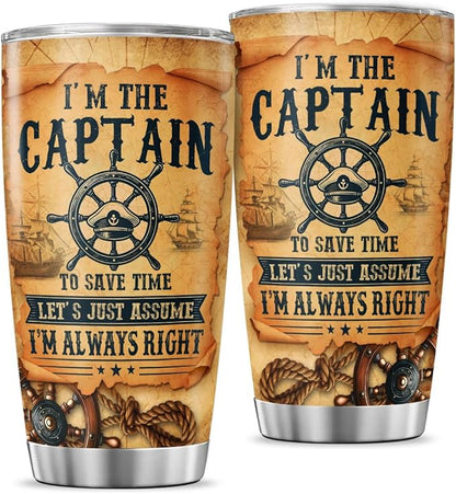 Captain Quote Travel Mug 20oz, Nautical Themed Stainless Steel Insulated Tumbler for Boating Enthusiasts, Funny Gift for Boat Owners, Men, Dad, or Outdoor Use