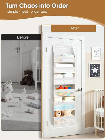 Criusia 2 Pack Over the Door Organizer, Heavy-Duty 6-Shelf Hanging Storage with 13 Mesh Pockets, 55lbs Capacity Behind the Door Storage for Nursery, Bathroom, Bedroom, and Dorm, White