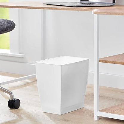 iDesign,Plastic Spa Rectangular Trash, Waste Basket Garbage Can for Bathroom, Bedroom, Home Office, Dorm, College, 2.5 Gallon, White
