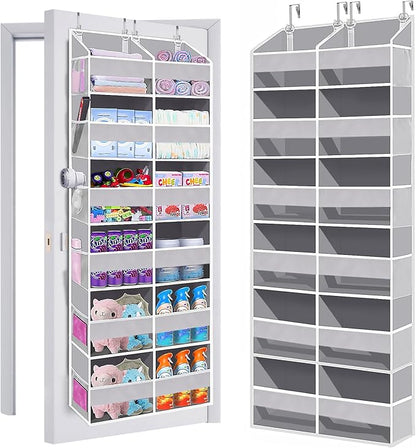 UVIAHOMI Heavy Duty Over The Door Organizer 6 Tiers, Extra Large Behind Door Storage of 12 Front & 12 Mesh Pockets, 80lb Weight Capacity, Hanging Doors Storage for Closet Bedroom Nursery, Light Gray