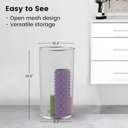 19.5" H Mesh Umbrella Stand - Ventilated Mesh Umbrella Holder for Entryway - Extra Capacity Storage for Umbrellas Canes & More - Freestanding Indoor Organizer 10.4" L x 10.4" W x 19.5" H - 2P Silver