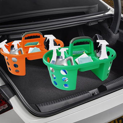 Large Shower Caddy Portable 2PC - Made in USA Plastic Jumbo Size Dorm Storage Candy Tote with Handle Shower Organizer for Bathroom, Pantry, Kitchen, College Dorm, Green/Orange