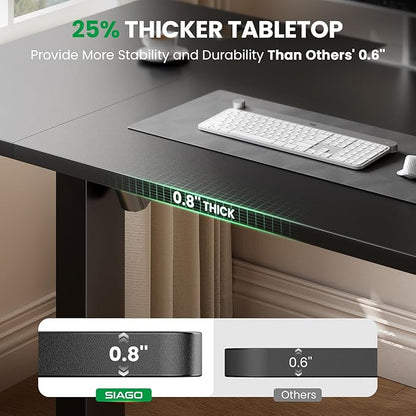 SIAGO Electric Standing Desk Adjustable - 48 x 24 Inch Sit Stand up Desk with 0.8 Inch Thick Tabletop - Adjustable Height Table with 3 Memory Preset, Cable Management for Home Office