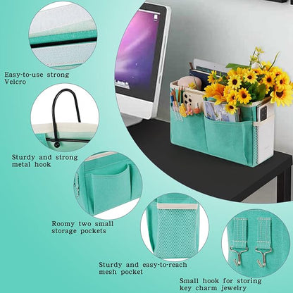 Bedside Caddy Bedside Storage Organizer Hanging Bunk Bed Dorm Room with Side Pockets for Water Bottles, Books, Cell Phones, Headphones (Light Blue)