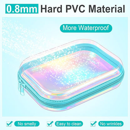 Sanwuta 6 Pcs Clear Hard Zipper Case Plastic Zipper Pouches Transparent Makeup Bag Pencil Case Pouches Toiletry Diaper Bag for Travel Toy Storage Organizer Bins(Holographic,7.87 x 5.9 x 2 Inch)