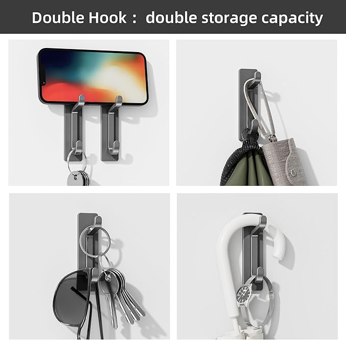 pickpiff Wall Hooks for Coat and Towel: 13LB Strong Adhesive Door Hanger Stick on, Grey 6 Pack