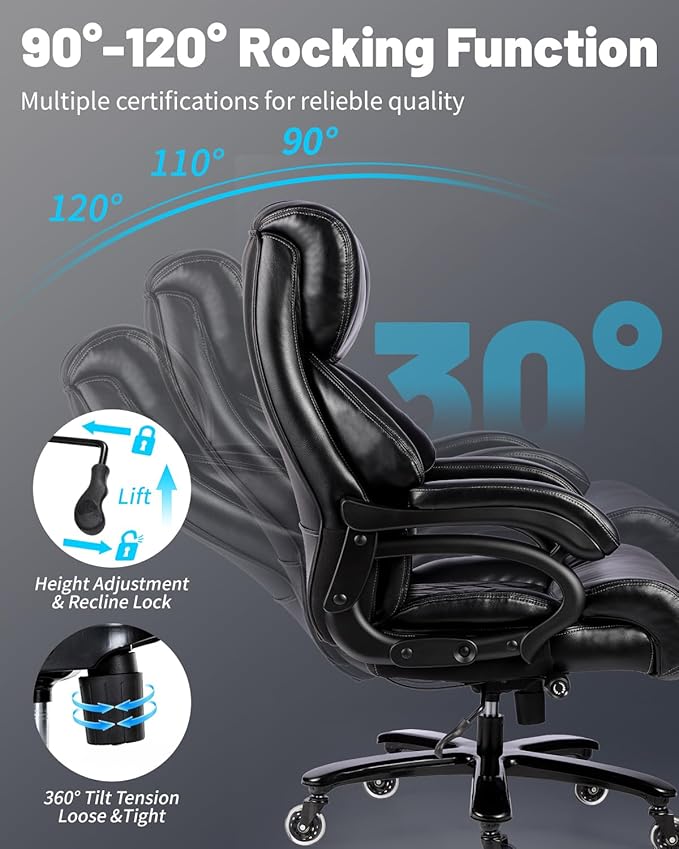 800lbs Executive Chairs, Executive Desk Chairs with Adjustable Lumbar Support, Office Chair for Heavy People, Heavy Duty Office Chair with Quiet Rubber Wheel and Extra Wide seat