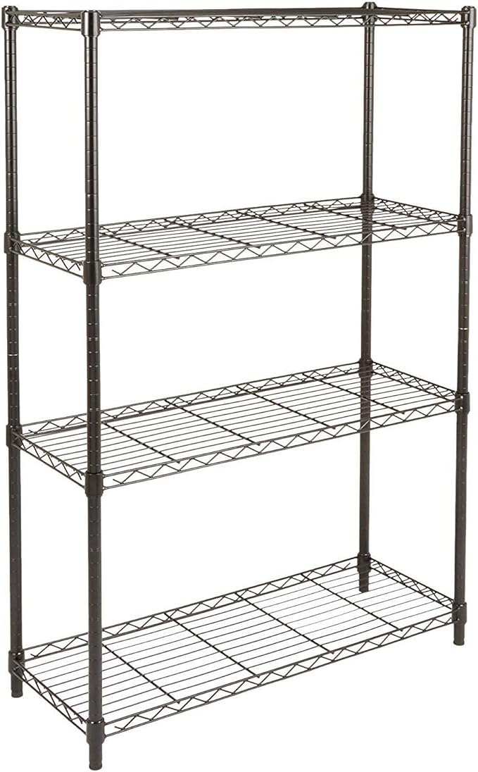 Amazon Basics 4-Shelf Adjustable Heavy Duty Steel Wire Rack Storage Shelving, Sturdy Garage Shelving, 350 lbs Capacity Per Shelf, Easy No-Tool Assembly, 36" x 14" x 54", Black