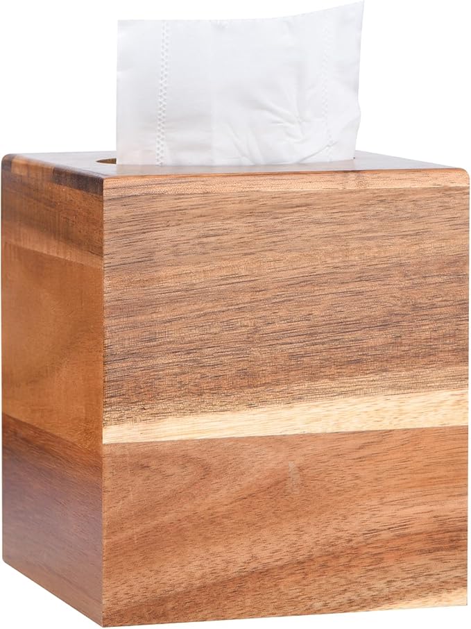 Wood Tissue Box Cover Square, Wooden Tissue Box Holder for Bathroom, Bedroom, Dinner Table, Office,Kitchen (Square)