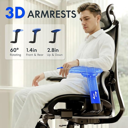 FLEXISPOT ErgoX Premium Ergonomic Office Chair with Footrest- Adjustable 3D Armrests, Dynamic Lumbar Support, Recline & Tilt Function, Mesh Seat, for Home & Office Use,Black Foam