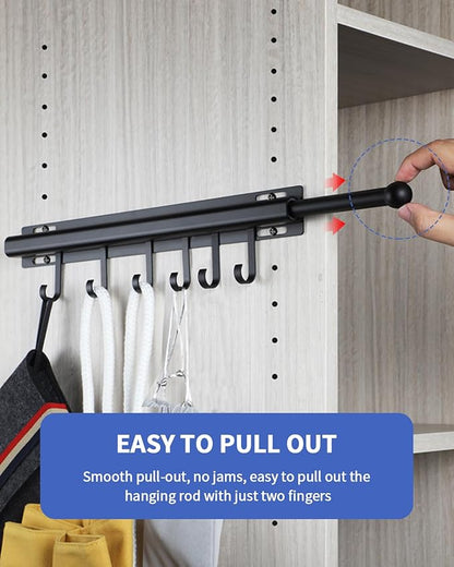 Valet Rod for Closets Pull Out Closet Valet Rod Slide Out Extra long 16.5 inch Black Valet Rods for Closets With 6 Hooks