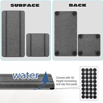 4PCS Stone Drying Trays for Bathroom Sink and Kitchen Counter, Water Absorbing Stone Tray with Diatomaceous Earth, Soap Dish and Coaster