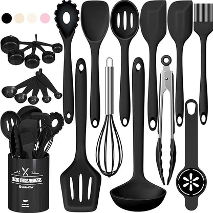 Silicone Kitchen Utensils Set, Umite Chef 22Pcs Cooking Utensils Spatula Set, Heat Resistant Non-Stick Silicone, Dishwasher Safe Cooking Gadgets Tools Set(Black)