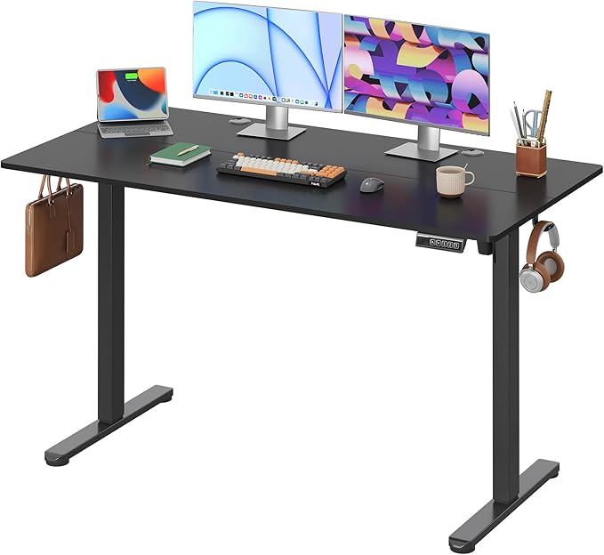 DEVAISE 55 x 28 Inches Electric Standing Desk, Adjustable Height Stand up Desk, 28 Inches Deeper Desktop Sit to Stand Desk with 3 Memory Preset, Adjustable Computer Desk for Home Office (Black)