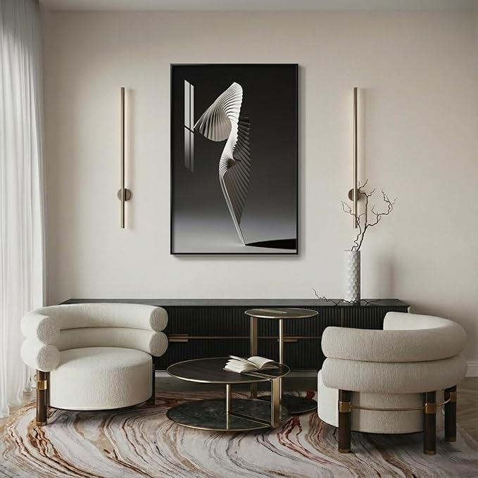 Framed Black and White Abstract Wall Art, Modern Minimalist Sculptural Geometric Prints Paintings for Walls, Contemporary Luxury Elegant Pictures for Living Room Dining Bedroom Wall Decor 24x36 In