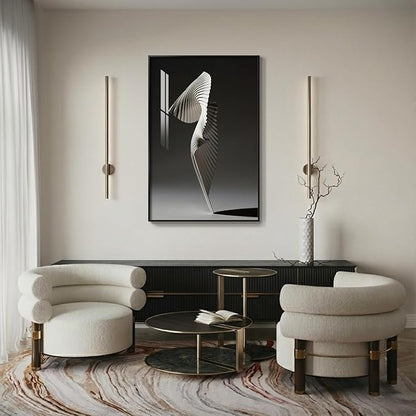 Framed Black and White Abstract Wall Art, Modern Minimalist Sculptural Geometric Prints Paintings for Walls, Contemporary Luxury Elegant Pictures for Living Room Dining Bedroom Wall Decor 24x36 In