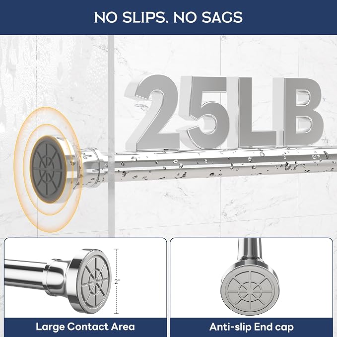 Adjustable Shower Curtain Rod 31-104 Inch, Never Rust Stainless Steel Silver Tension Rod, 1" Heavy Duty No-Drill for Bathroom, Kitchen & Closet