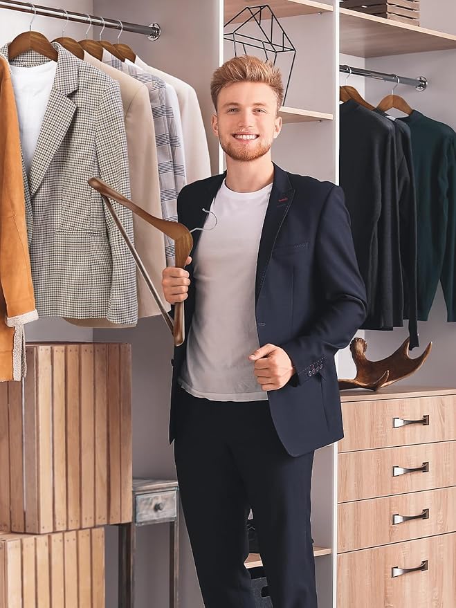 SMARTOR Wooden Suit Hangers for Men 8 Pack, Wide Shoulder Wood Suit Hangers with Non Slip Pant Bar, Wide Hanger for Suits, Coats, Jackets, Walnut
