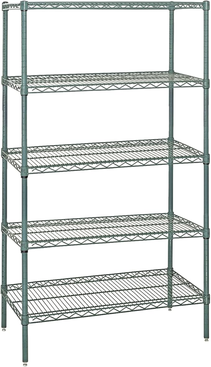 Quantum Storage Systems WR86-2424P-5 Wire Shelving Starter Kit, 24" W x 24" D x 86" H, 600 lbs Capacity, Carbon Steel, Epoxy Coated, Green, NSF