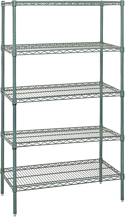 Quantum Storage Systems WR86-2424P-5 Wire Shelving Starter Kit, 24" W x 24" D x 86" H, 600 lbs Capacity, Carbon Steel, Epoxy Coated, Green, NSF