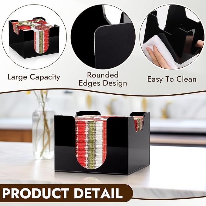 Acrylic Cocktail Napkin Holder Deep for 5 x 5 Inch Napkin Black Bar Napkin Holder Caddy Square Paper Napkin Holder Guest Towel Holder Napkin Dispenser for Coffee Bar Restaurant Home 5.7x5.7x4.1 Inch