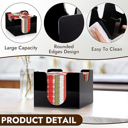 Acrylic Cocktail Napkin Holder Deep for 5 x 5 Inch Napkin Black Bar Napkin Holder Caddy Square Paper Napkin Holder Guest Towel Holder Napkin Dispenser for Coffee Bar Restaurant Home 5.7x5.7x4.1 Inch