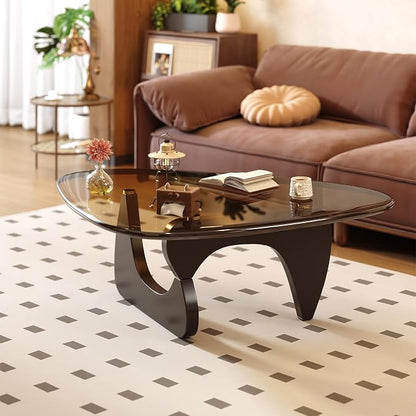 Coffee Table for Living Room Mid Century Modern Center Small Table with Glass Top and Wood, Black Brown(36 Inch)