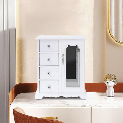 Jewelry Box for Women, 4 Layer Jewelry Holder Organizers Large Jewelry Storage Case with Mirror ,Double Doors, Ring Necklace Carousel, for Necklaces Earrings Rings Bracelets Christmas New Year Gifts